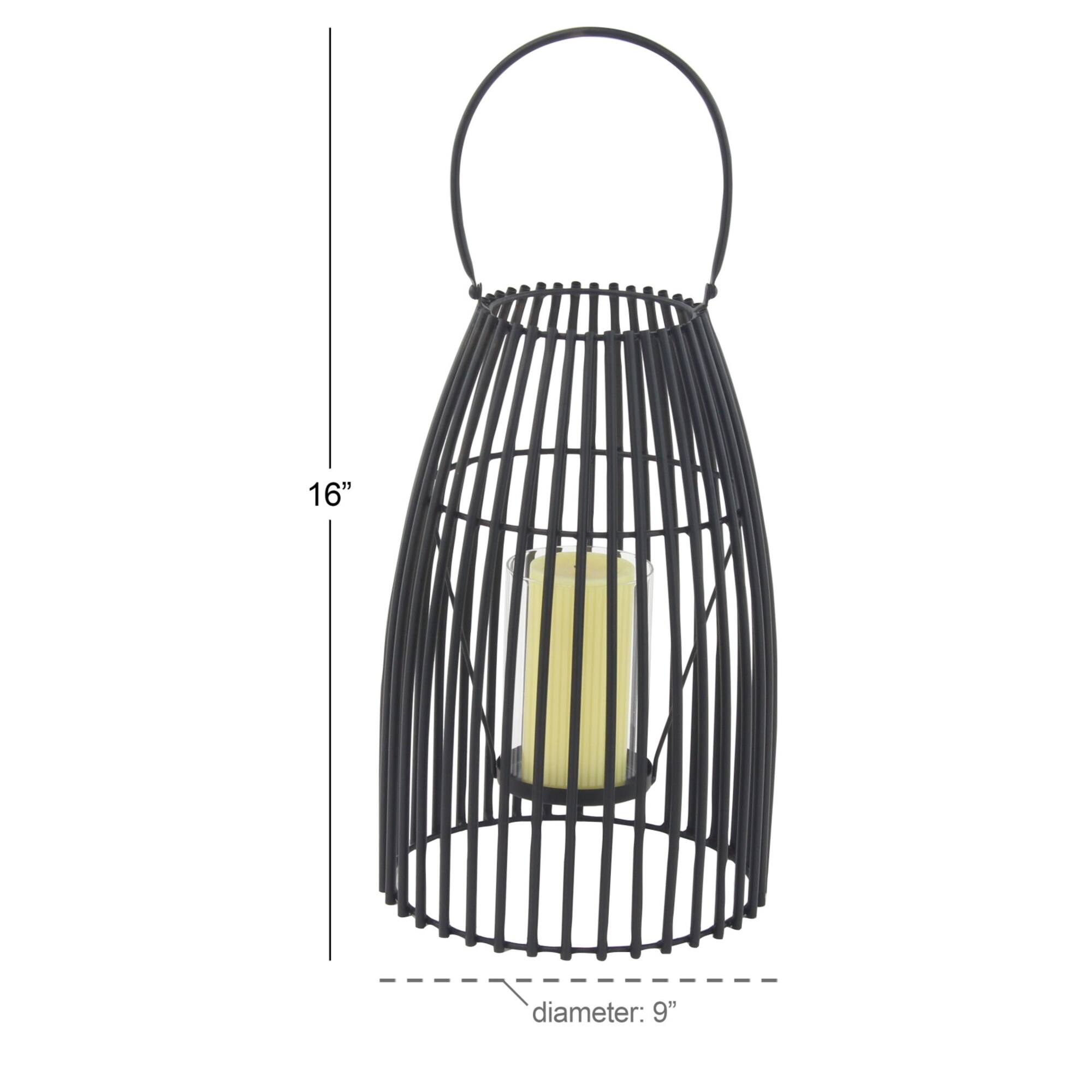 16" Black Iron Contemporary Candle Holder Lantern